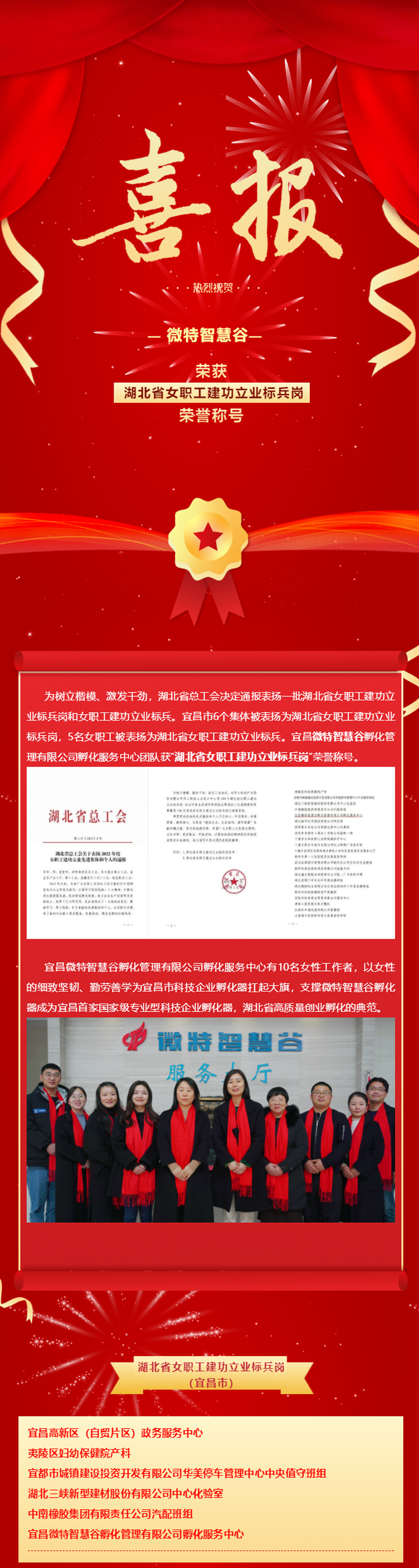 喜報(bào)！微特智慧谷獲“湖北省女職工建功立業(yè)標(biāo)兵崗”榮譽(yù)稱號